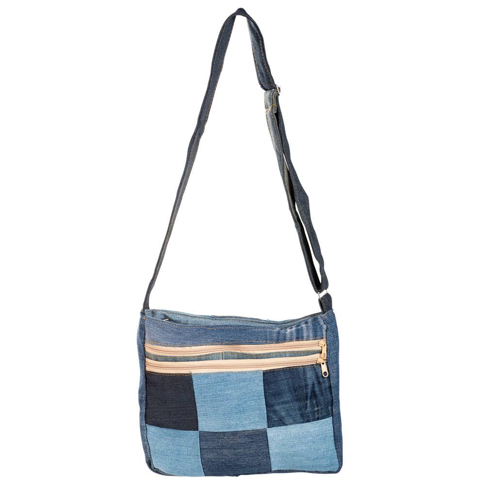 Small Recycled Jean Shoulder Bag With Pockets