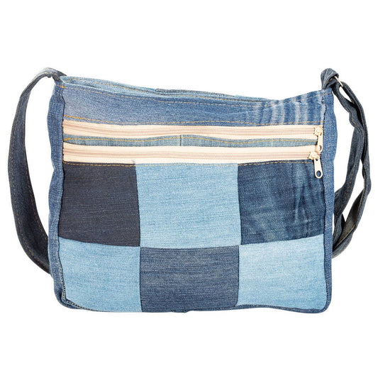 Small Recycled Jean Shoulder Bag With Pockets