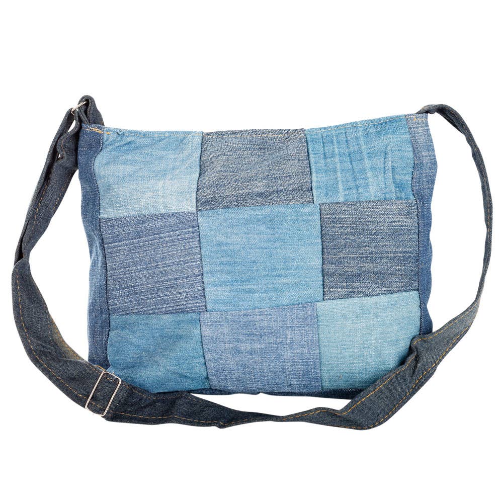 Small Recycled Jean Shoulder Bag With Pockets
